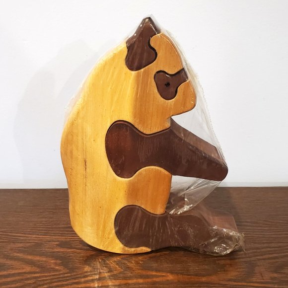 New Vintage Wooden Panda Scroll Saw Puzzle 5 Piece Stained Tucker Toys 9" - Picture 2 of 11